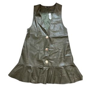 Zara Army Green Faux Leather Jumper Dress